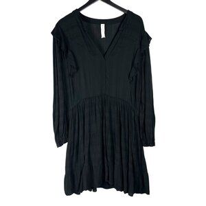 Amadi Rossi Ruffled Long Sleeve V-Neck Tunic Dress Black Size Petite L CD-6770